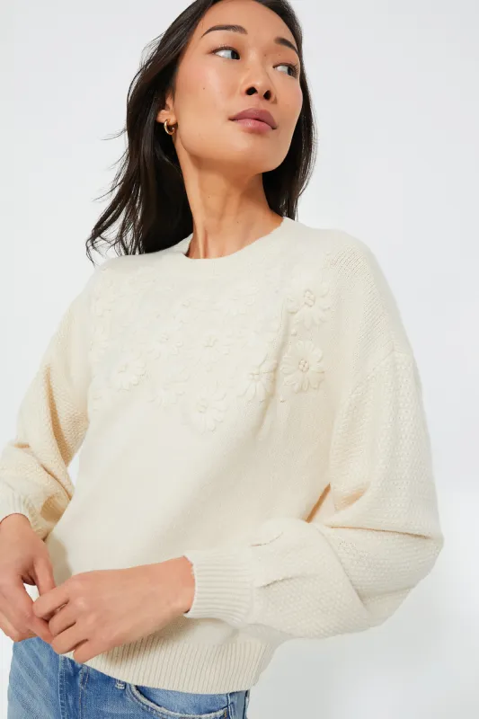Cream Embroidered Floral Francine Sweater sold by Tuckernuck