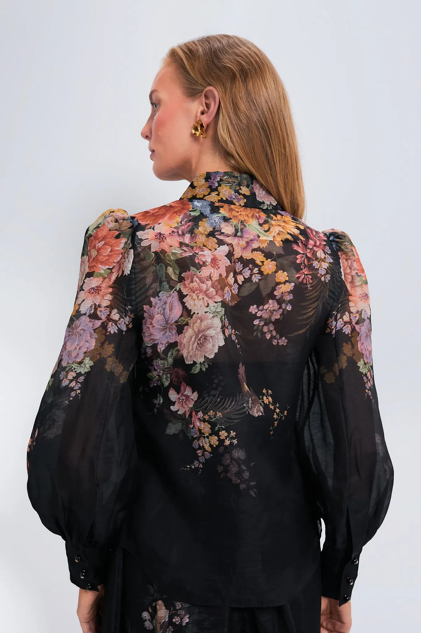 Black Multi Floral Pavilion Tie Neck Blouse sold by Tuckernuck product image thumbnail 4
