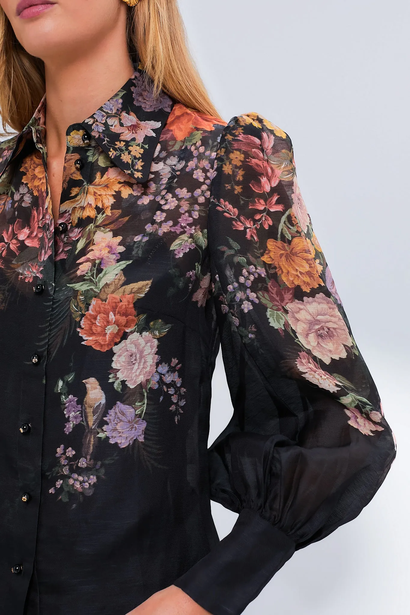 Black Multi Floral Pavilion Tie Neck Blouse sold by Tuckernuck product image thumbnail 5