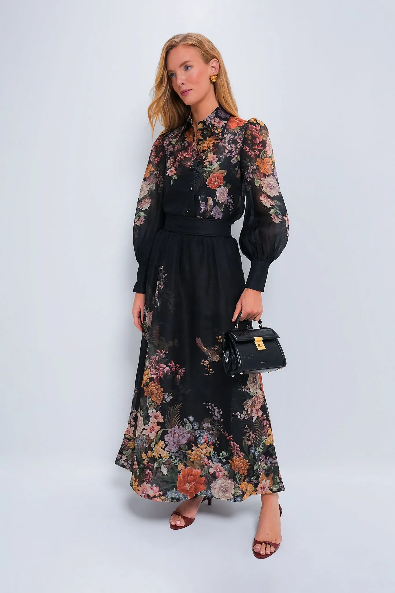 Black Multi Floral Pavilion Tie Neck Blouse sold by Tuckernuck product image thumbnail 2