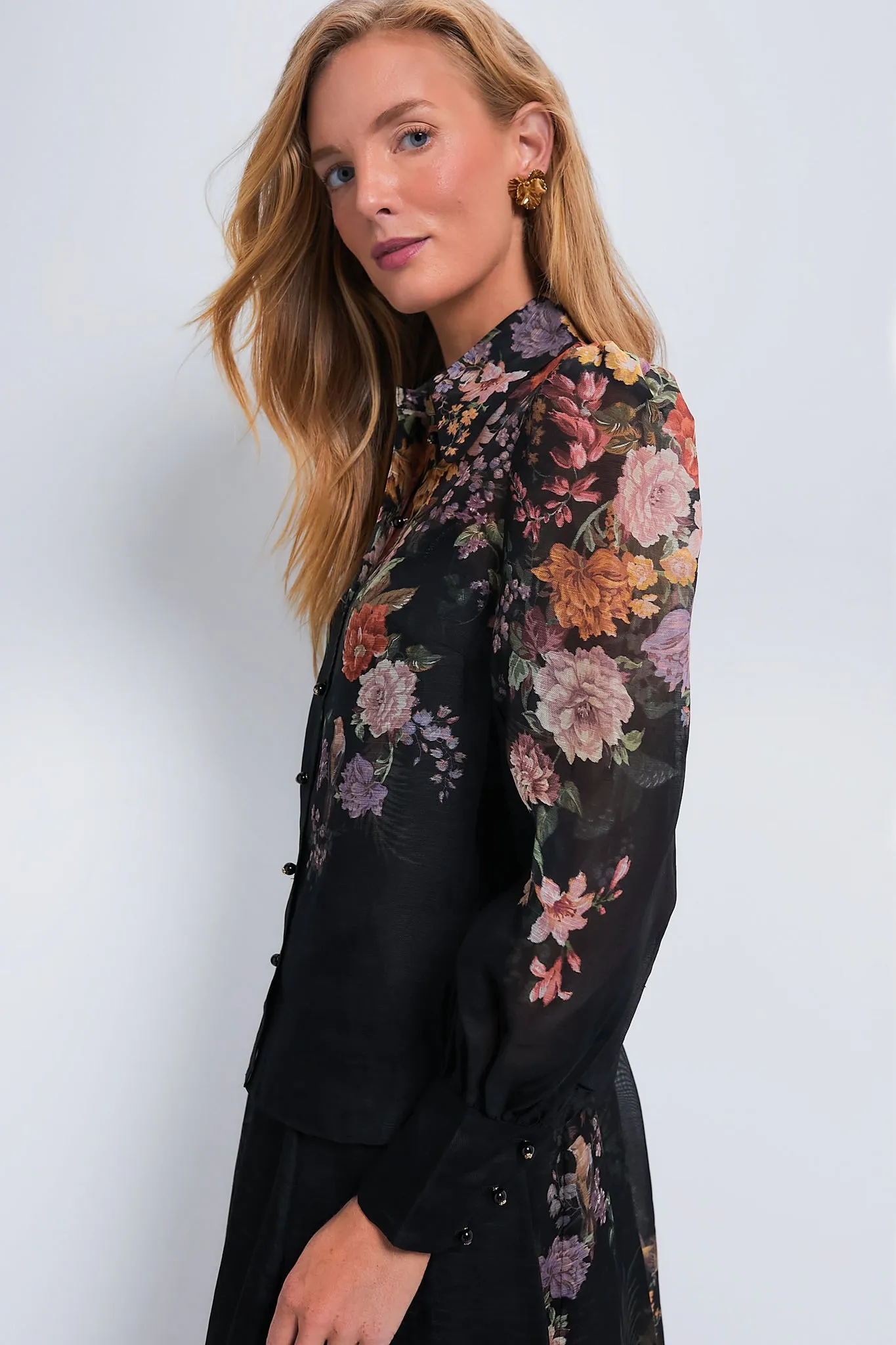 Black Multi Floral Pavilion Tie Neck Blouse sold by Tuckernuck product image thumbnail 3