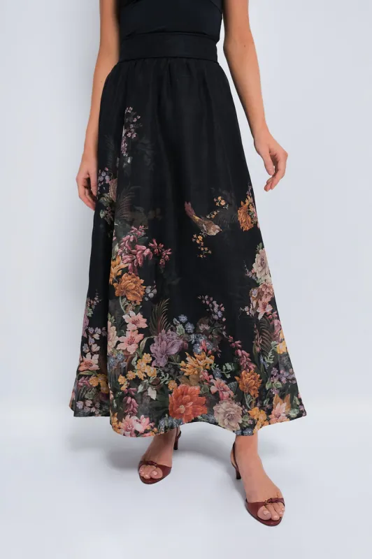 Black Multi Floral Pavilion Gathered Midi Skirt sold by Tuckernuck