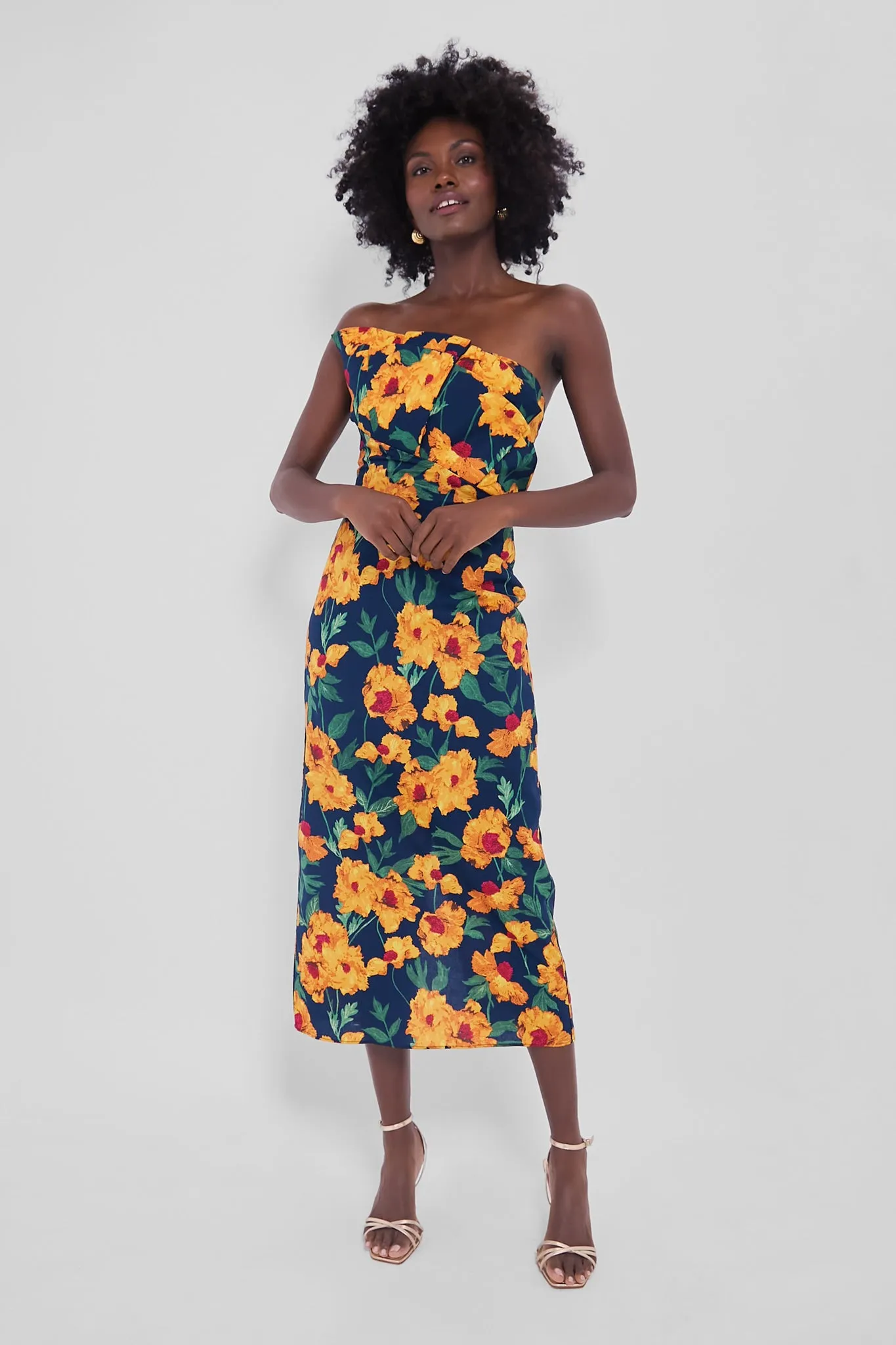 Navy & Marigold Floral Ruffle Margot Maxi Dress sold by Tuckernuck