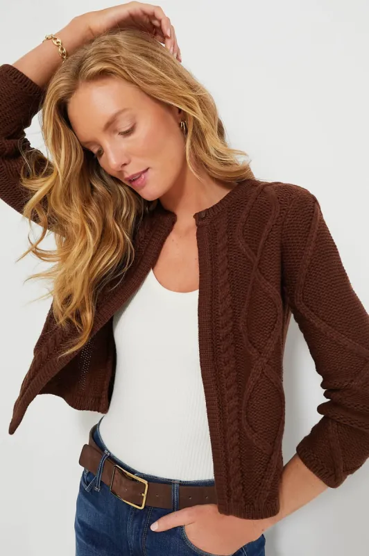 Chocolate Cable Knit Collins Cardigan sold by Tuckernuck