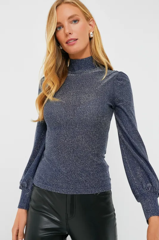 Navy Shimmer Cher Turtleneck sold by Tuckernuck