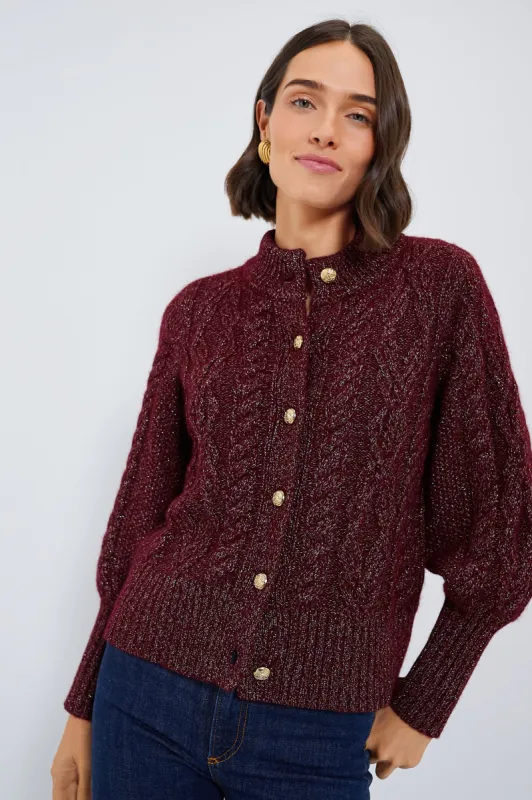 Oxblood Lurex Cashmere Colette Cardigan sold by Tuckernuck