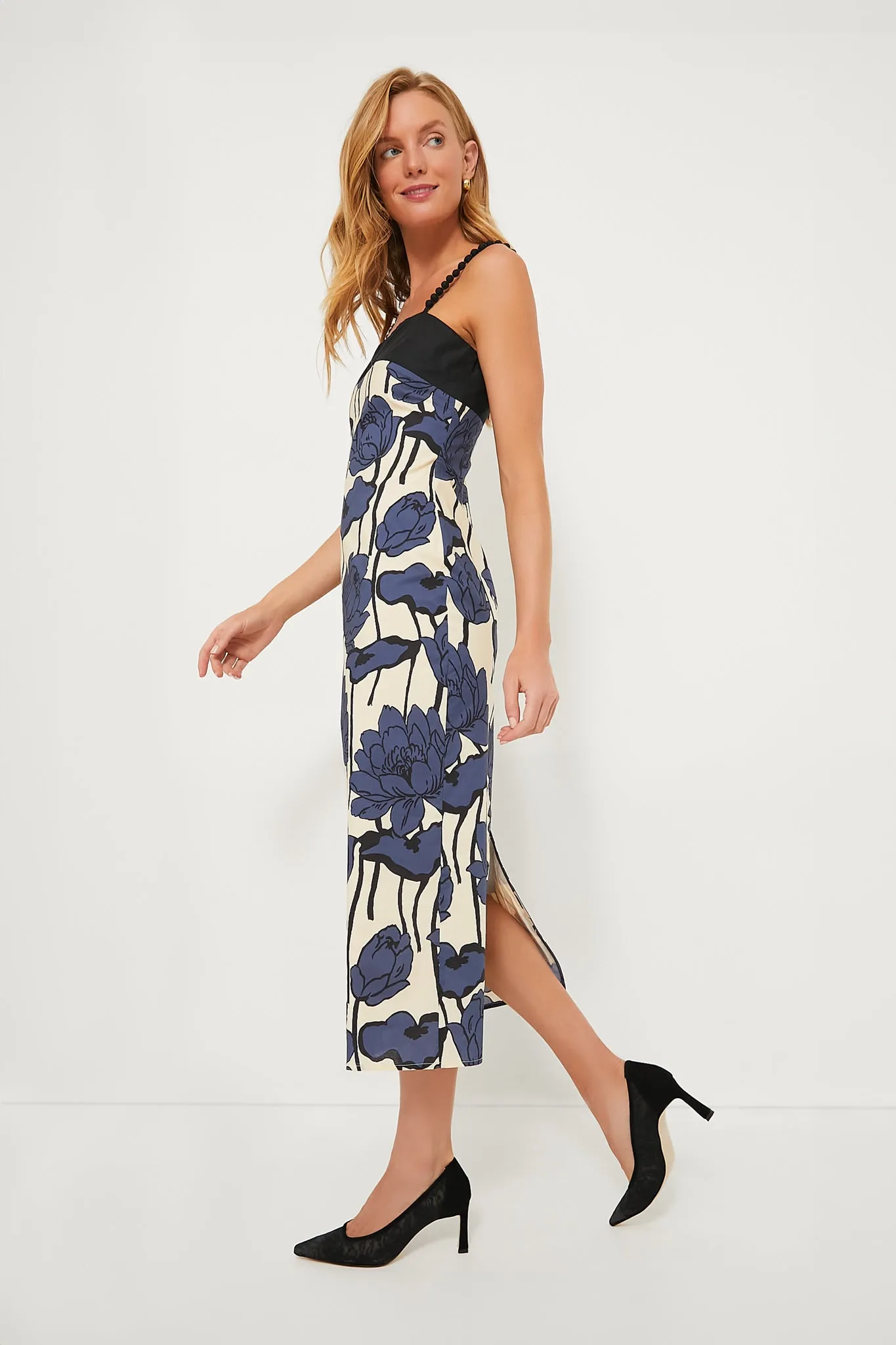 Navy & Cream Floral Cecily Midi Dress | Parallel