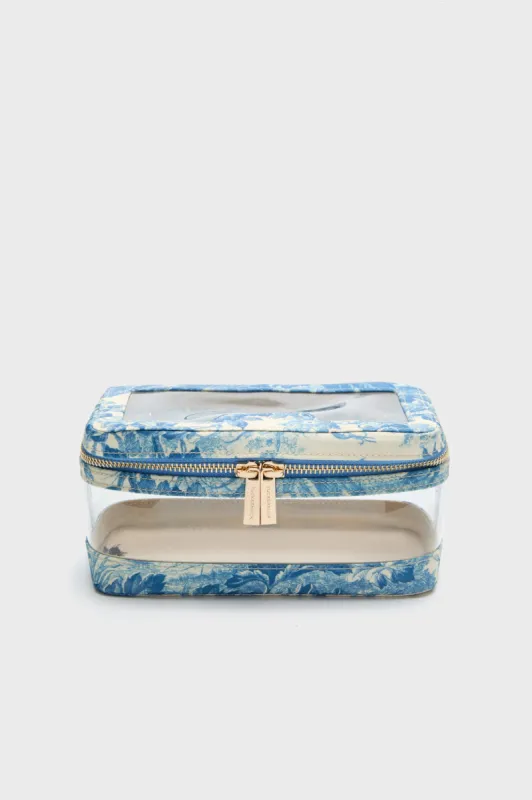 Misty Blue Toile PVC Small Vanity Case sold by Tuckernuck