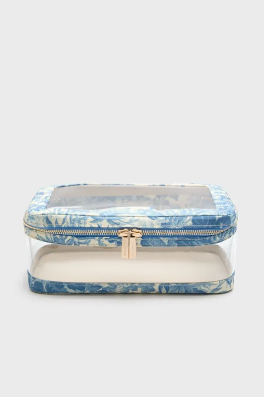 Misty Blue Toile PVC Large Vanity Case sold by Tuckernuck