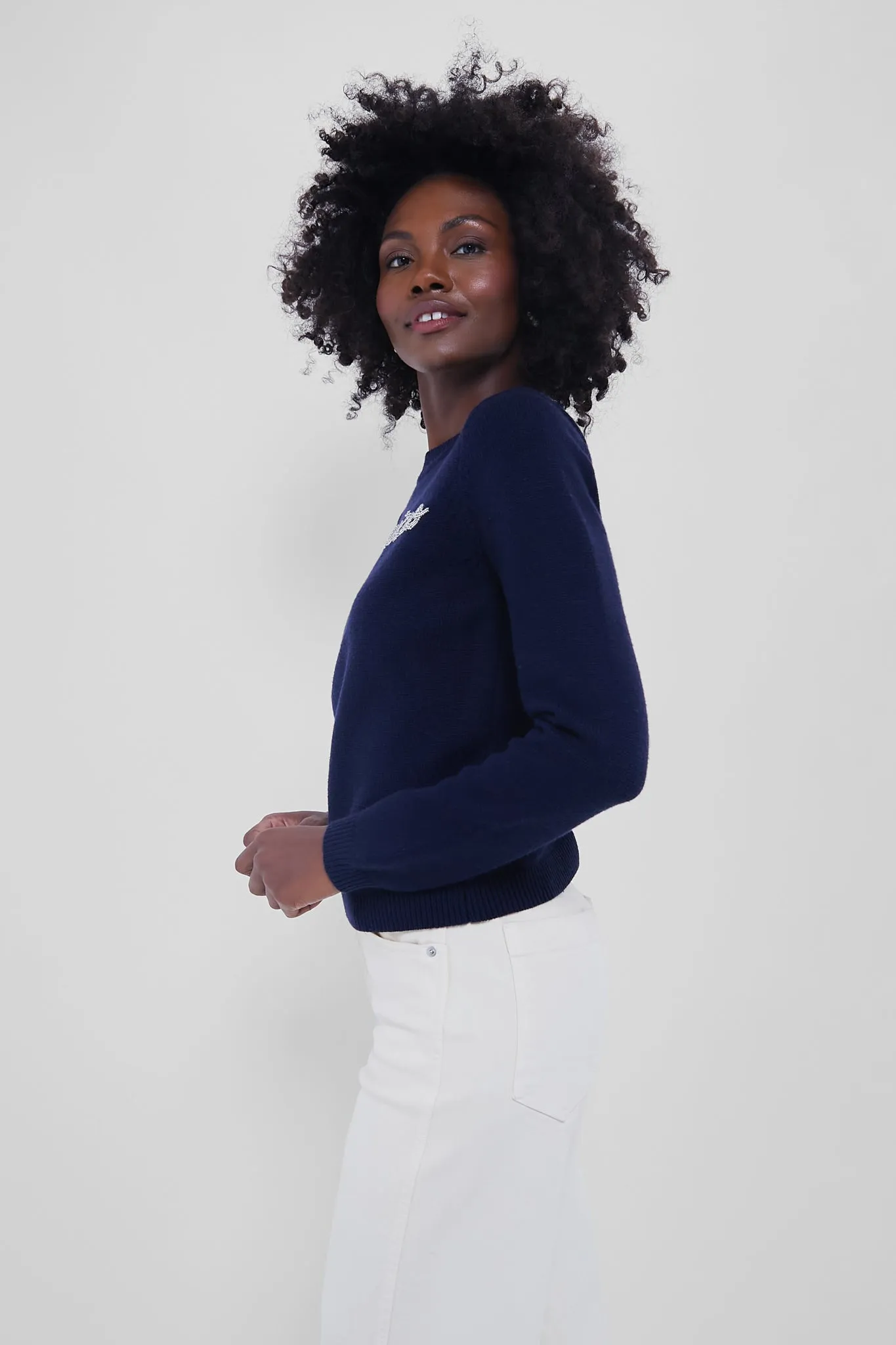 Navy Crewneck Ciao Beaded Sweater sold by Tuckernuck product image thumbnail 3