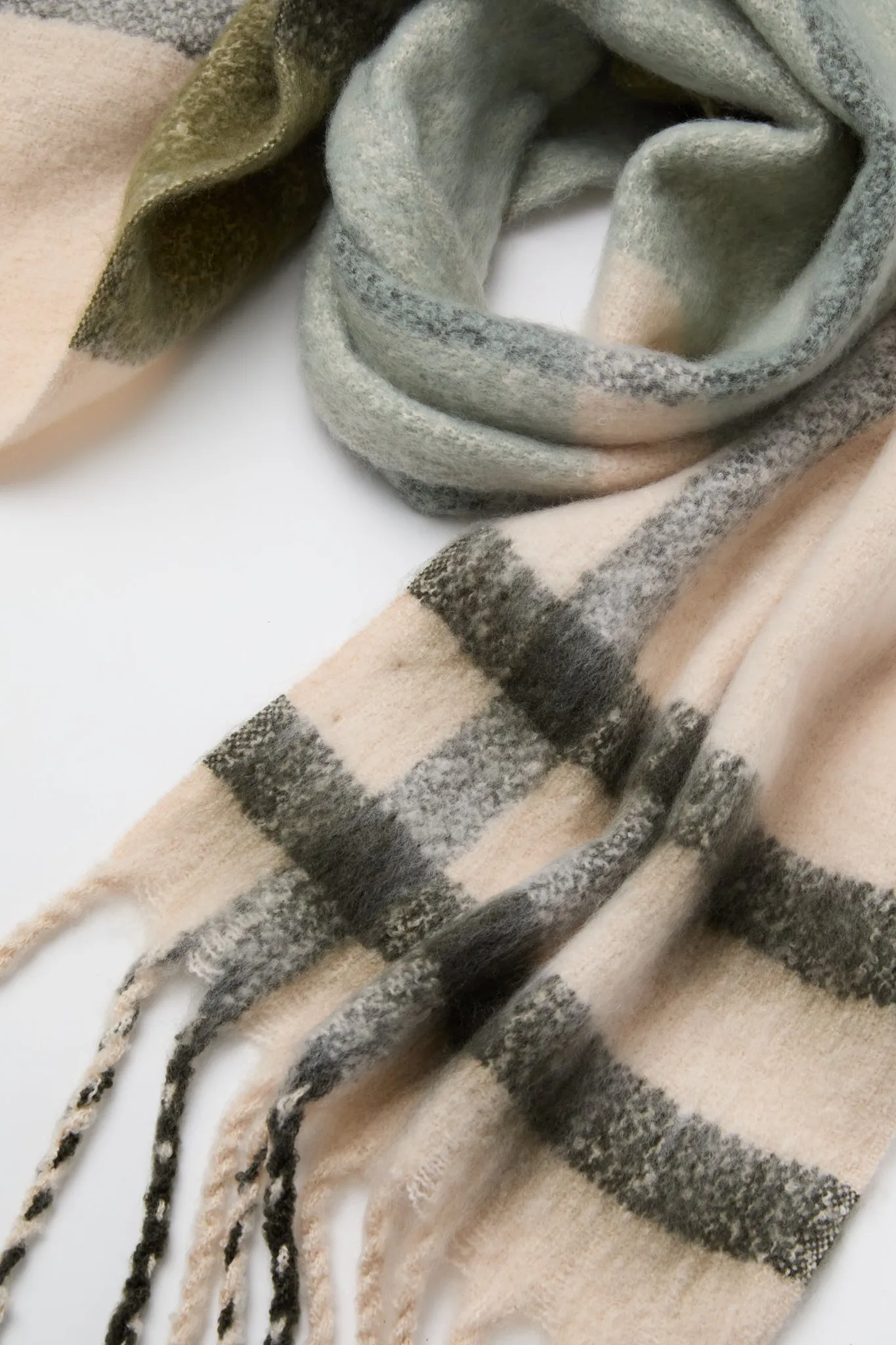 Soft Mint Isla Tartan Boucle Scarf sold by Tuckernuck product image thumbnail 5