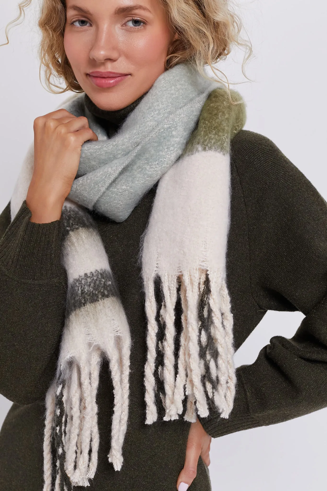 Soft Mint Isla Tartan Boucle Scarf sold by Tuckernuck product image thumbnail 4