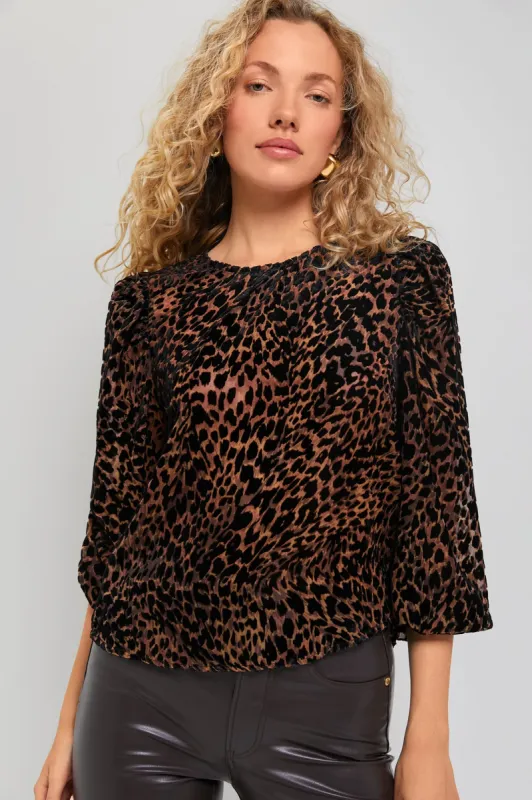 Leopard Velvet Burnout Carmen Blouse sold by Tuckernuck