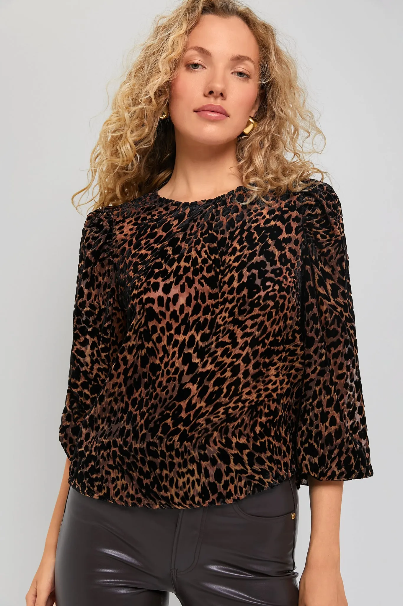 Leopard Velvet Burnout Carmen Blouse sold by Tuckernuck