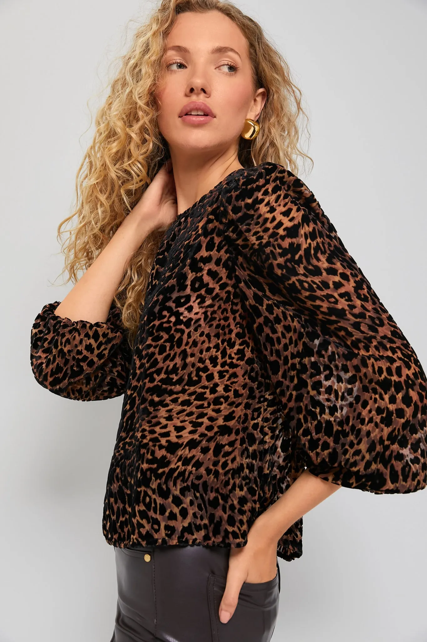 Leopard Velvet Burnout Carmen Blouse sold by Tuckernuck product image thumbnail 3