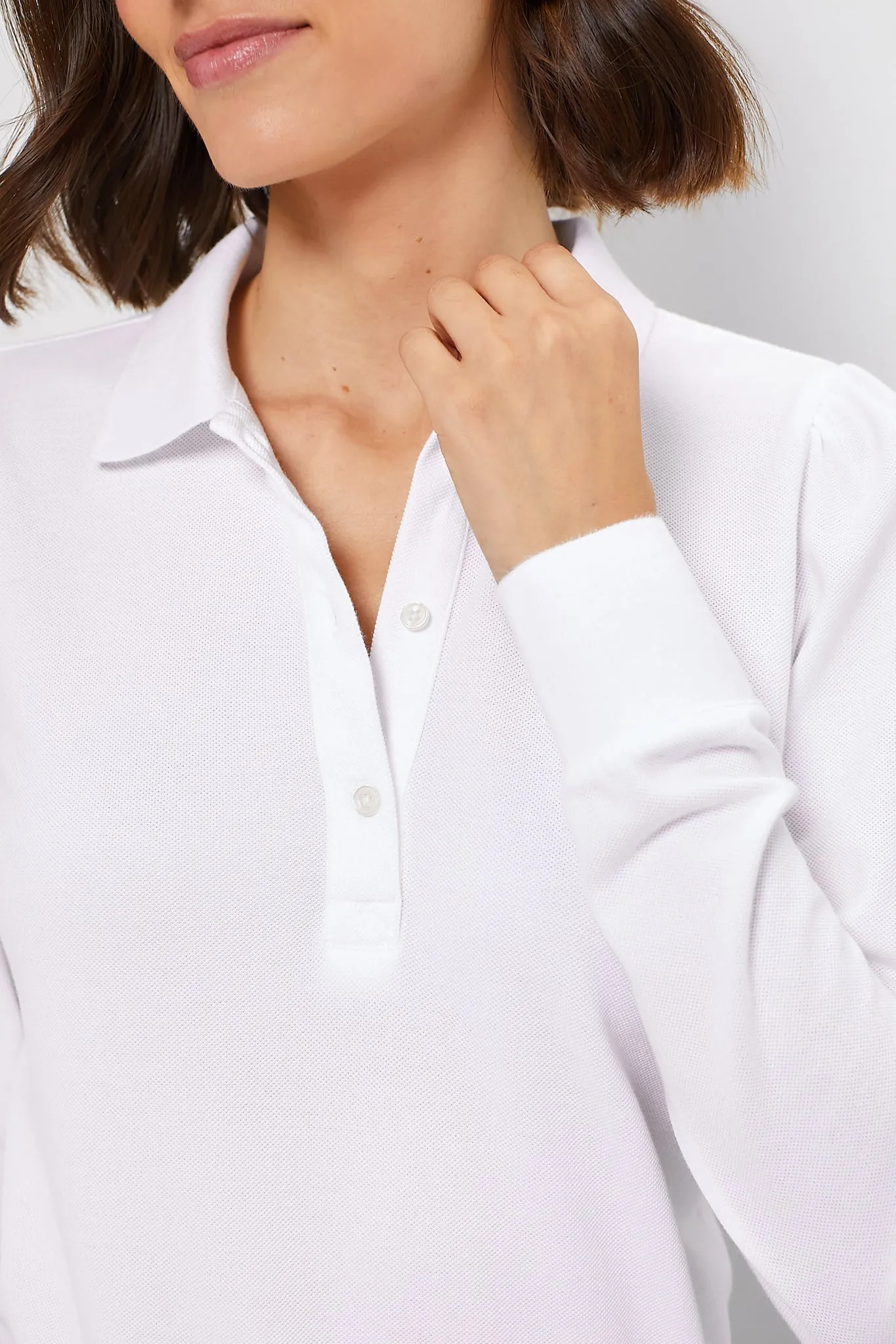 White Long Sleeve Pique Puff Sleeve Peggy Polo sold by Tuckernuck product image thumbnail 5