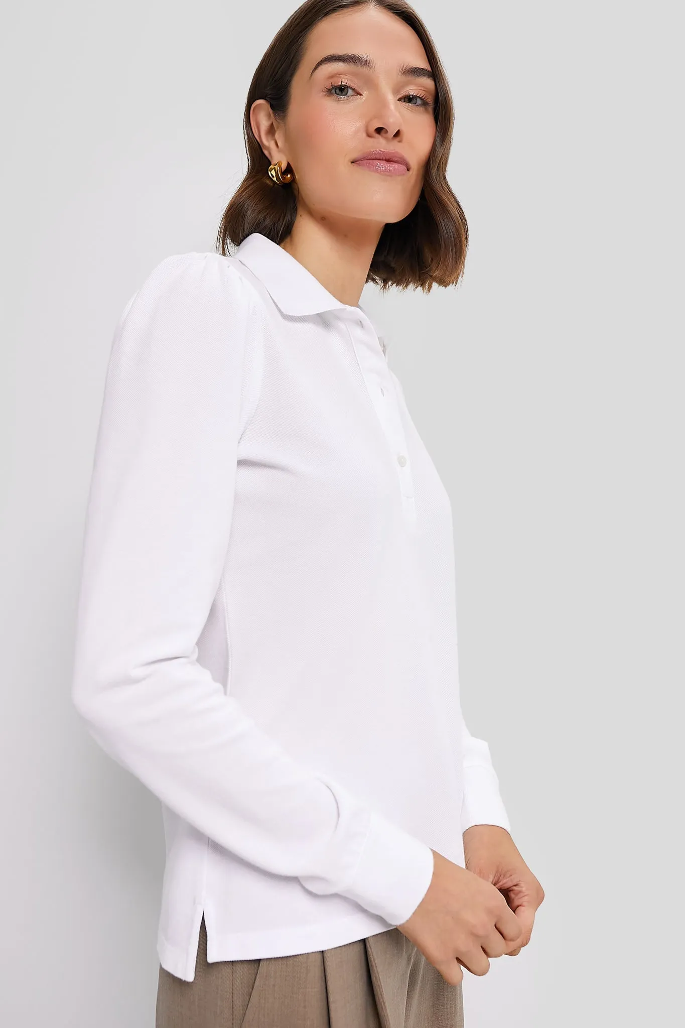 White Long Sleeve Pique Puff Sleeve Peggy Polo sold by Tuckernuck product image thumbnail 3