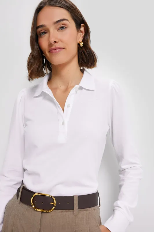 White Long Sleeve Pique Puff Sleeve Peggy Polo sold by Tuckernuck