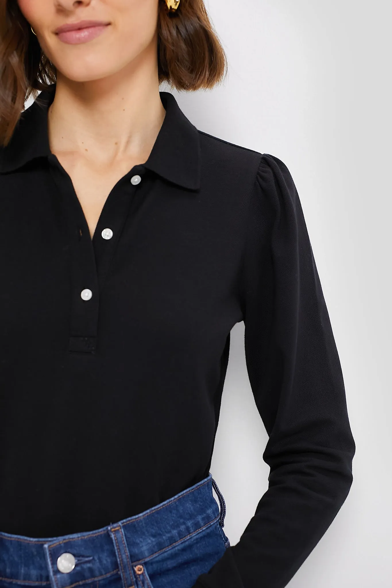 Black Long Sleeve Pique Puff Sleeve Peggy Polo sold by Tuckernuck product image thumbnail 5