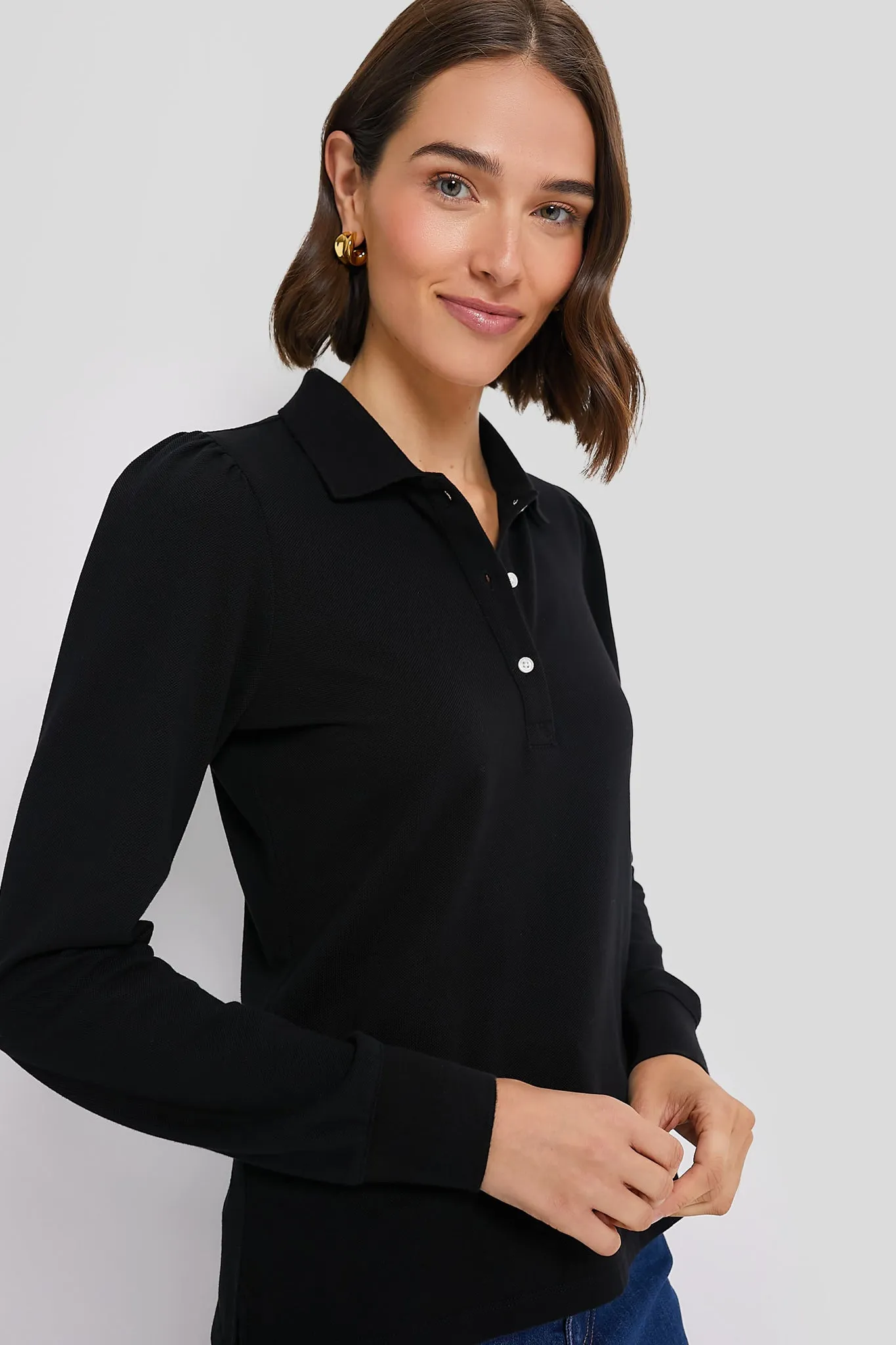Black Long Sleeve Pique Puff Sleeve Peggy Polo sold by Tuckernuck product image thumbnail 3