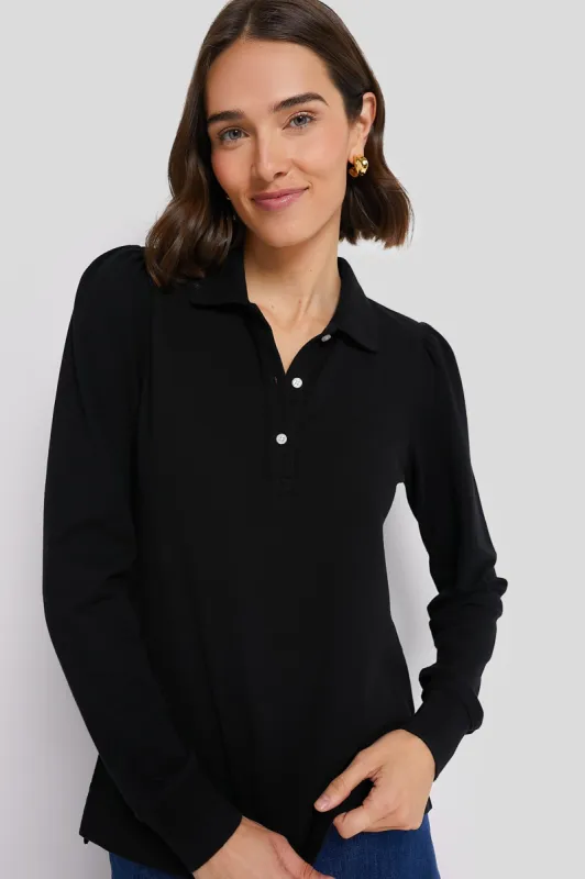 Black Long Sleeve Pique Puff Sleeve Peggy Polo sold by Tuckernuck