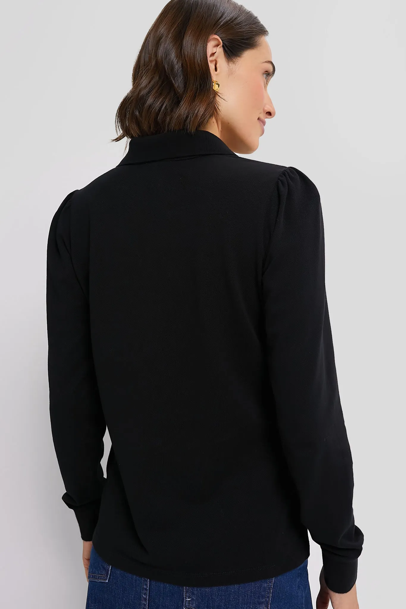Black Long Sleeve Pique Puff Sleeve Peggy Polo sold by Tuckernuck product image thumbnail 4
