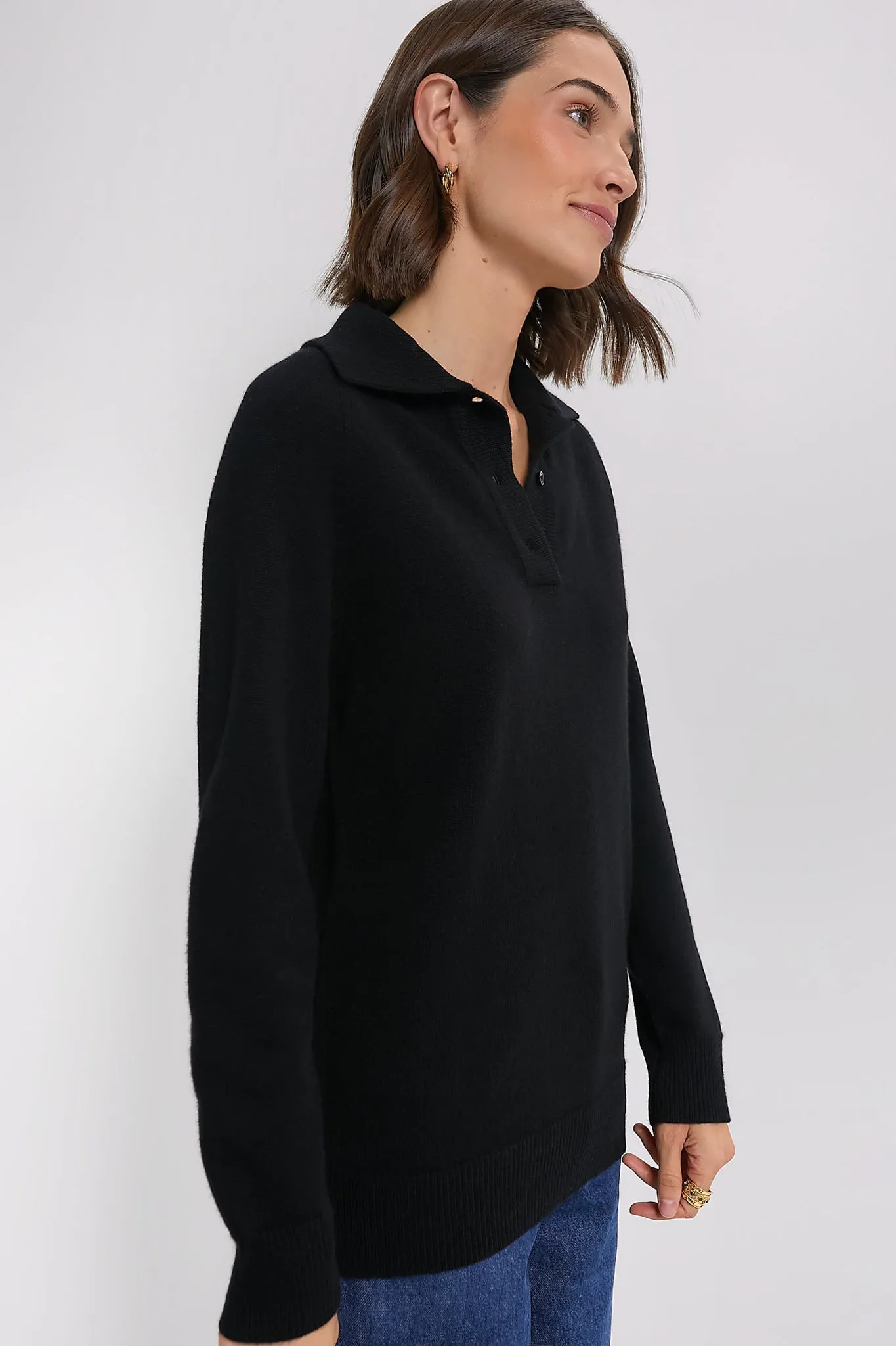 Black Carlisle Cashmere Banded Polo Sweater sold by Tuckernuck product image thumbnail 3