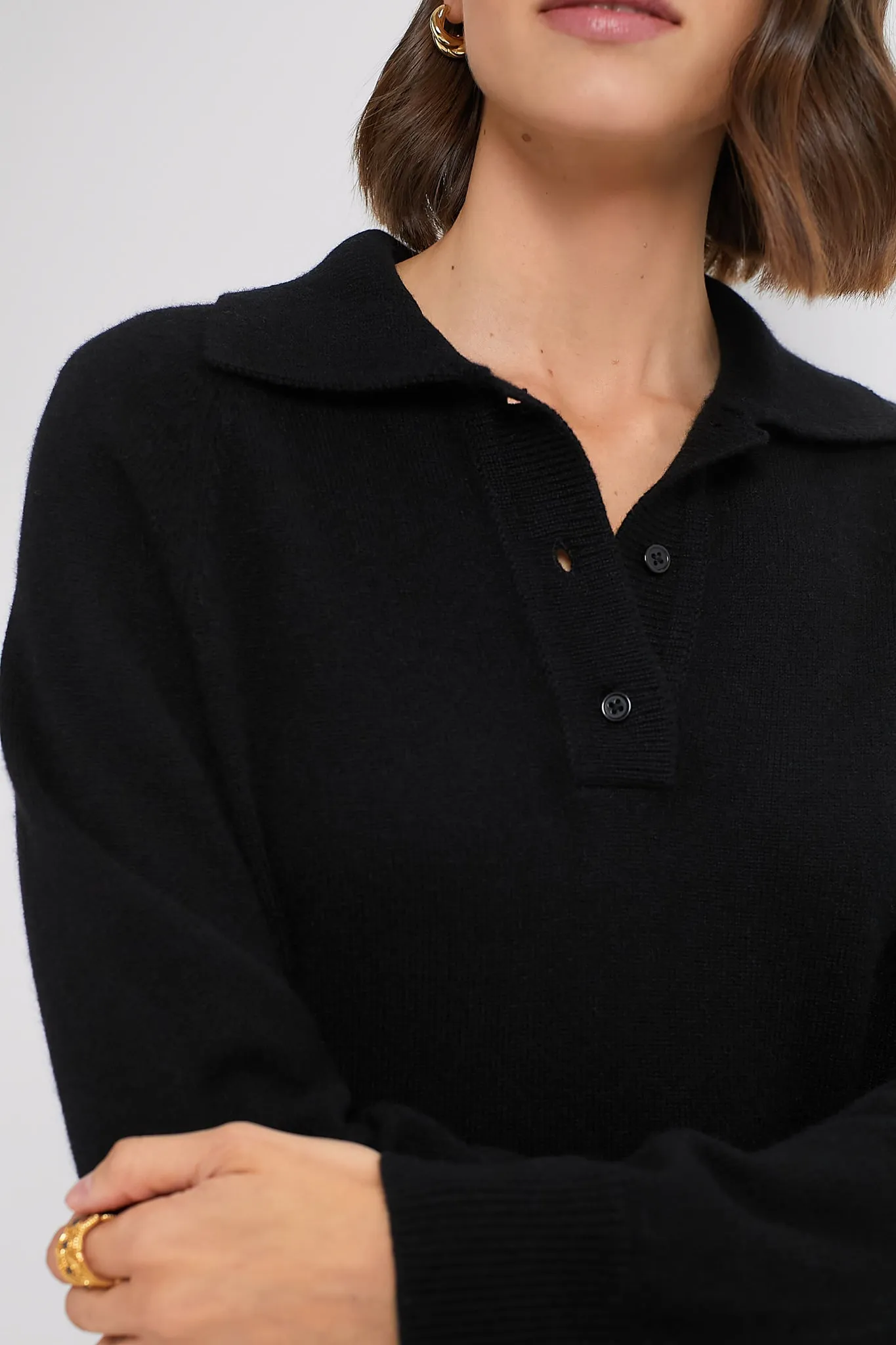 Black Carlisle Cashmere Banded Polo Sweater sold by Tuckernuck product image thumbnail 5