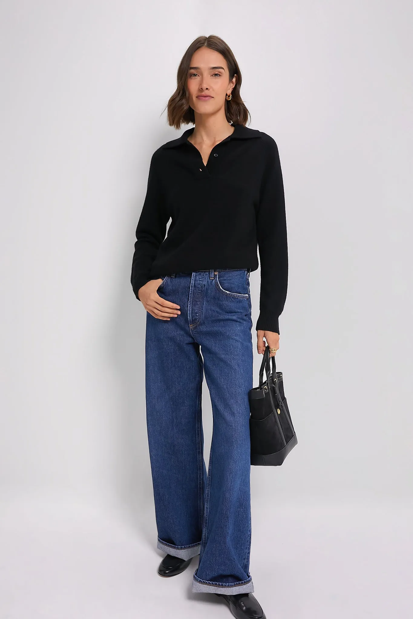 Black Carlisle Cashmere Banded Polo Sweater sold by Tuckernuck product image thumbnail 2