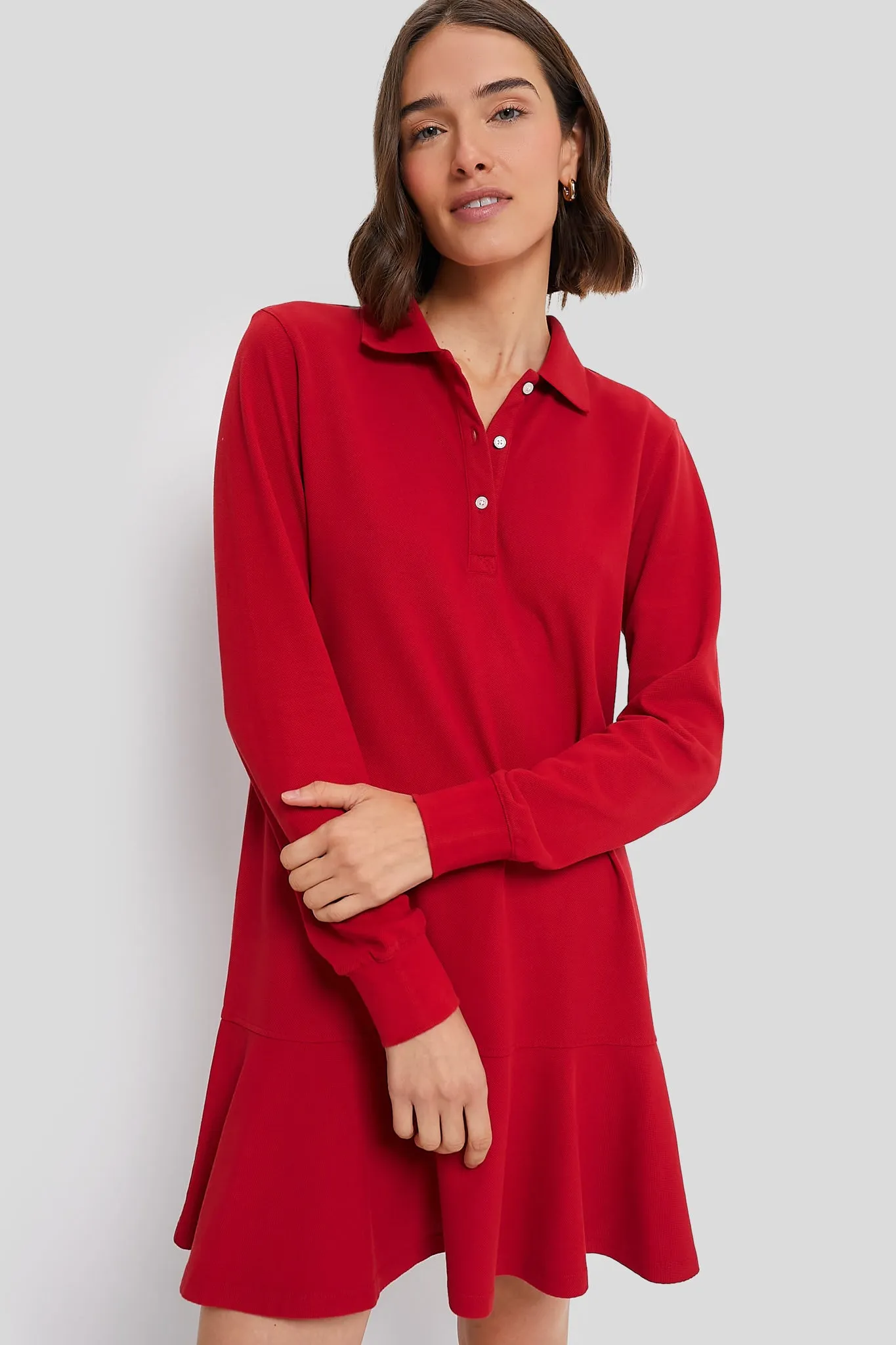 Red Long Sleeve Pique May Polo Dress sold by Tuckernuck product image thumbnail 2