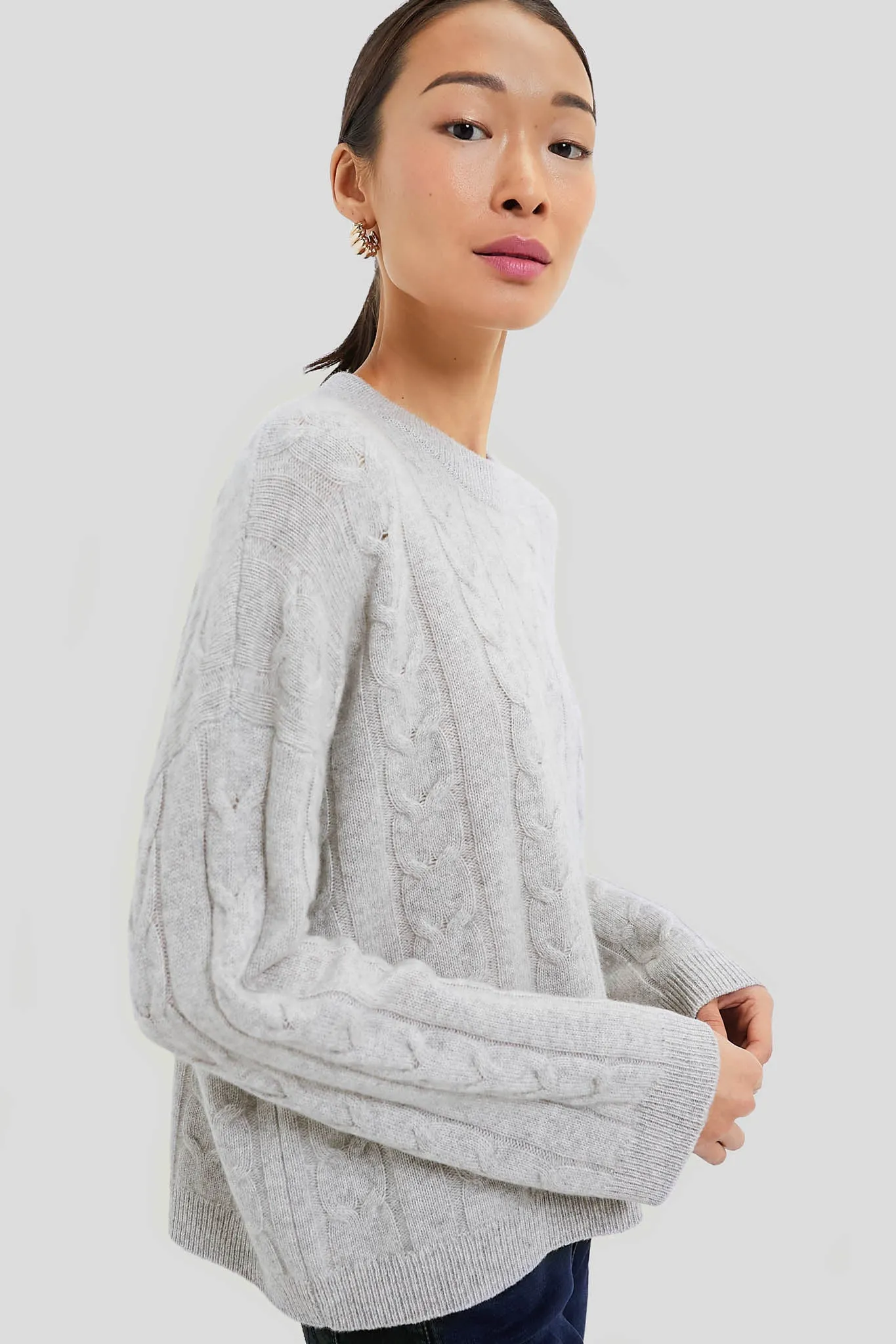 Gray Cashmere Eloise Cable Knit Boyfriend Crewneck sold by Tuckernuck product image thumbnail 3