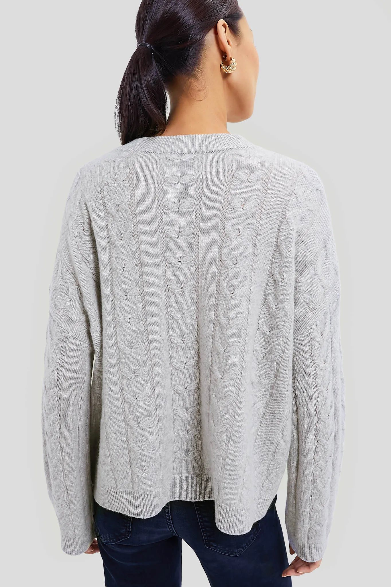 Gray Cashmere Eloise Cable Knit Boyfriend Crewneck sold by Tuckernuck product image thumbnail 4