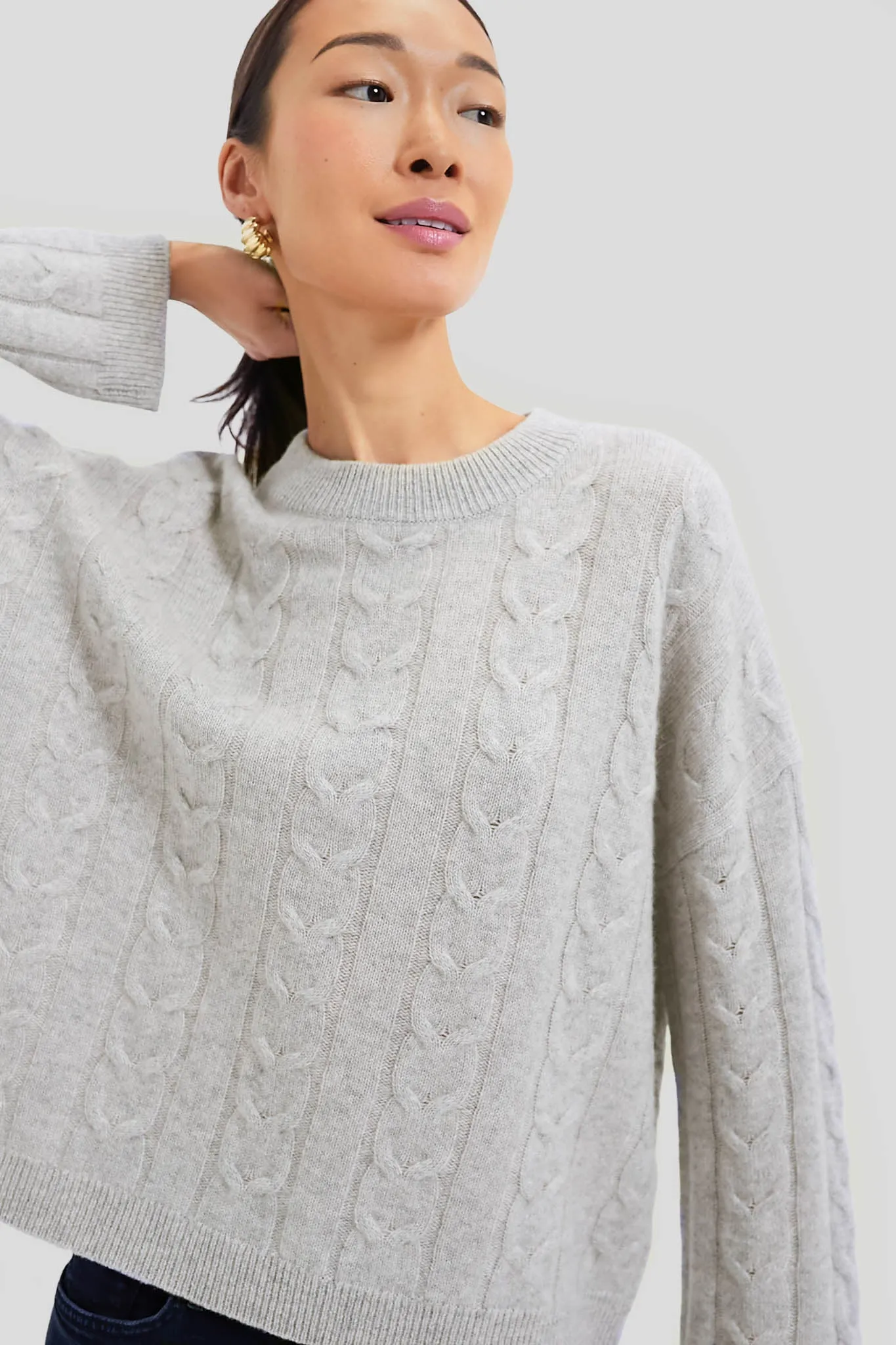 Gray Cashmere Eloise Cable Knit Boyfriend Crewneck sold by Tuckernuck
