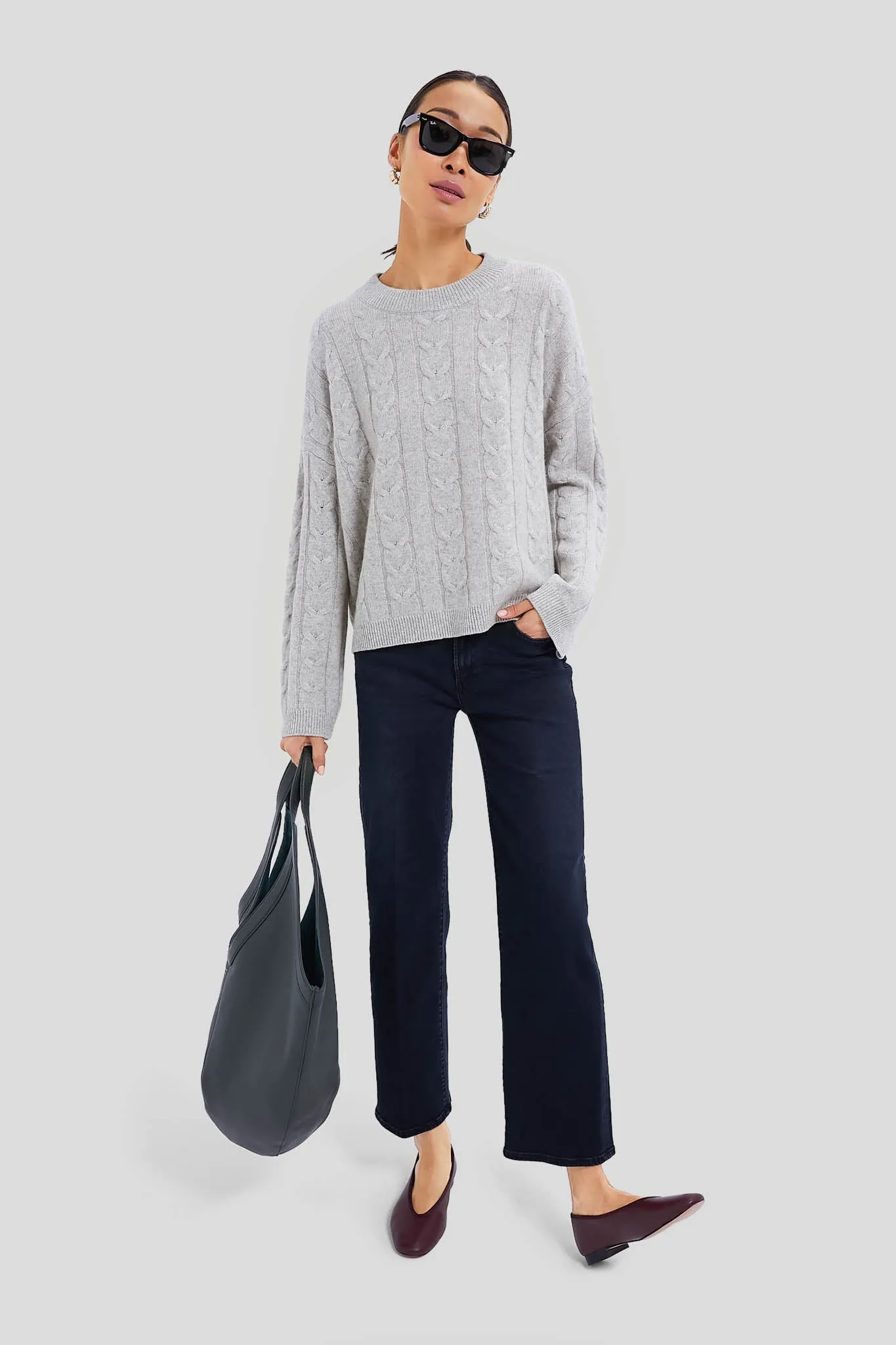 Gray Cashmere Eloise Cable Knit Boyfriend Crewneck sold by Tuckernuck product image thumbnail 2