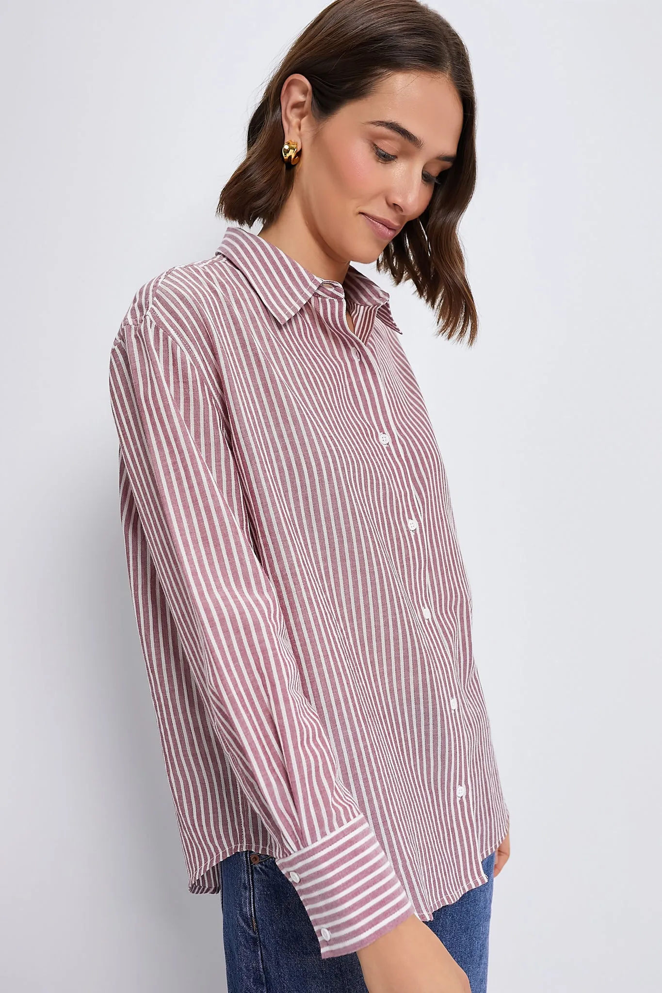 Washed Red Pointelle Stripe Nadine Boyfriend Button Down sold by Tuckernuck product image thumbnail 3