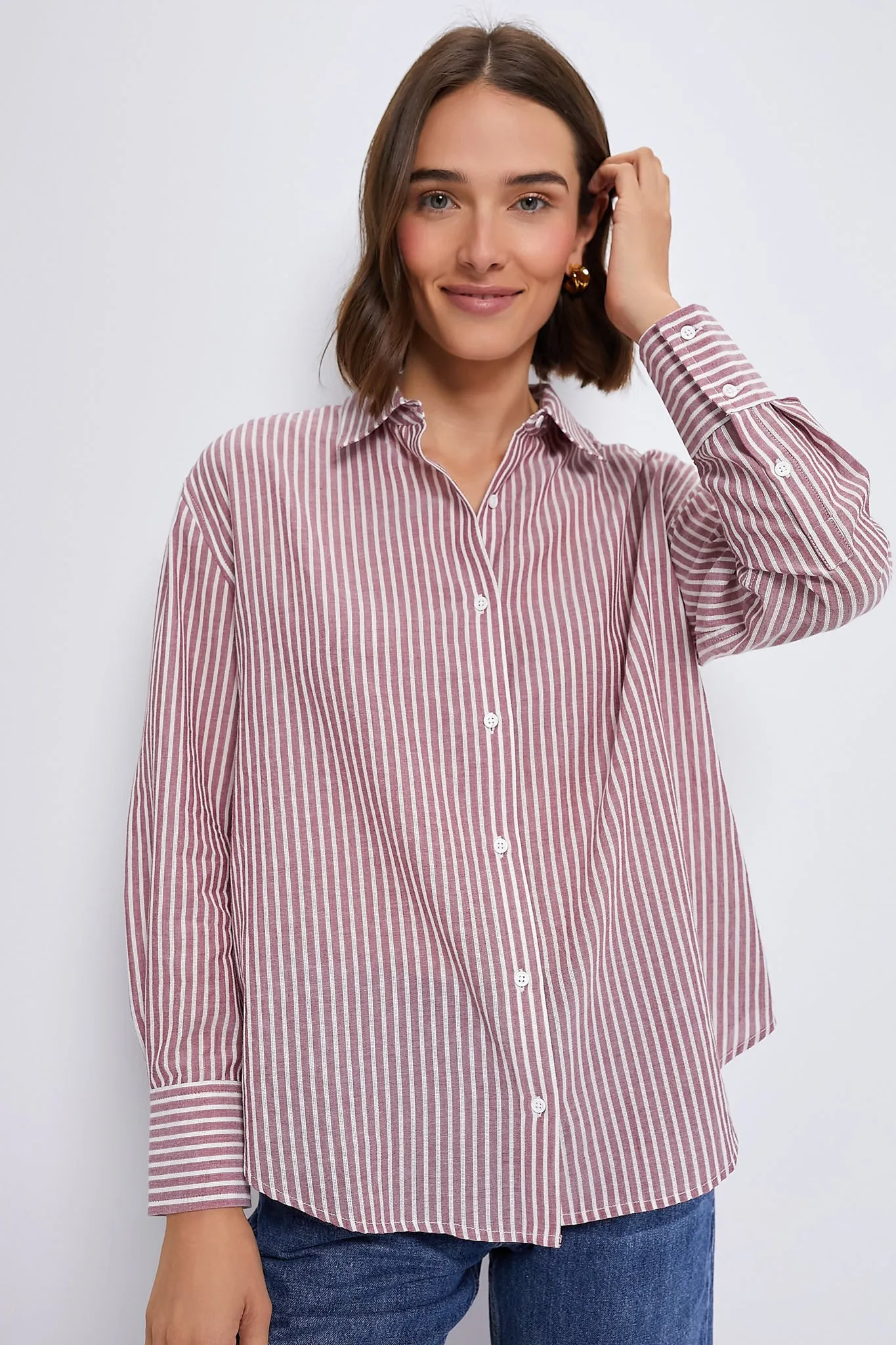 Washed Red Pointelle Stripe Nadine Boyfriend Button Down sold by Tuckernuck product image thumbnail 2