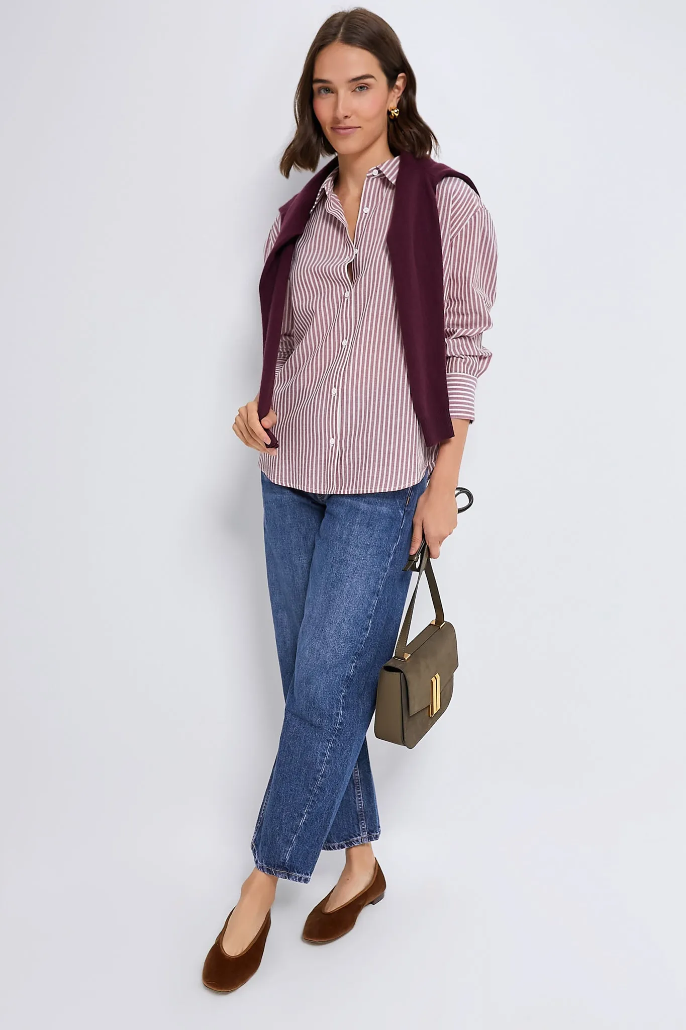 Washed Red Pointelle Stripe Nadine Boyfriend Button Down sold by Tuckernuck