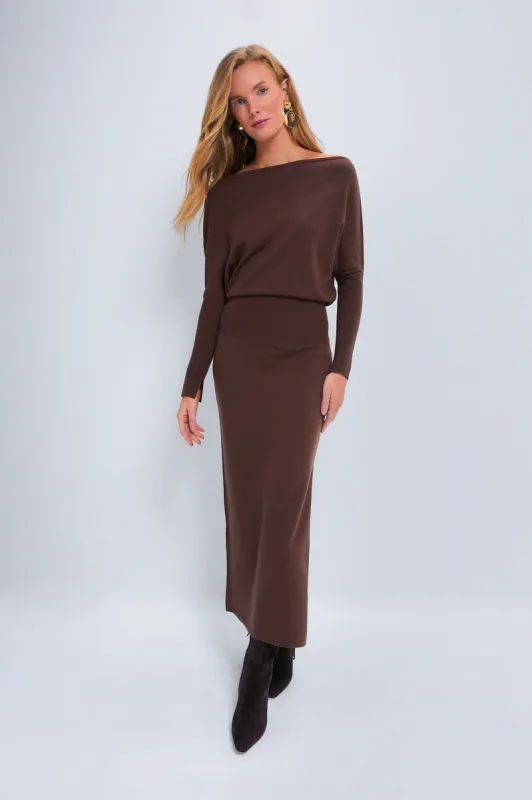 Chocolate Janese Off the Shoulder Midi Dress sold by Tuckernuck