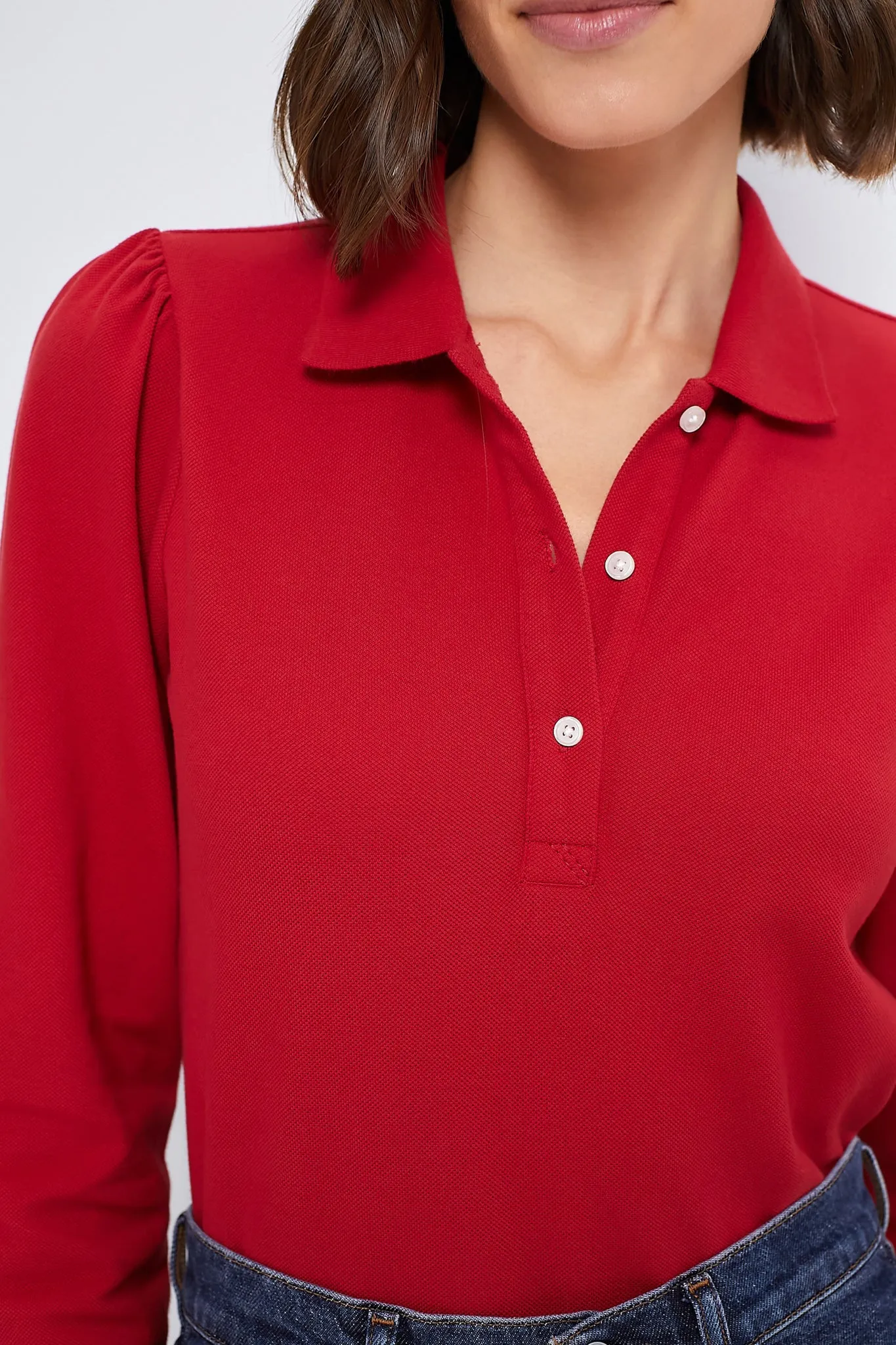 Red Long Sleeve Pique Puff Sleeve Peggy Polo sold by Tuckernuck product image thumbnail 5
