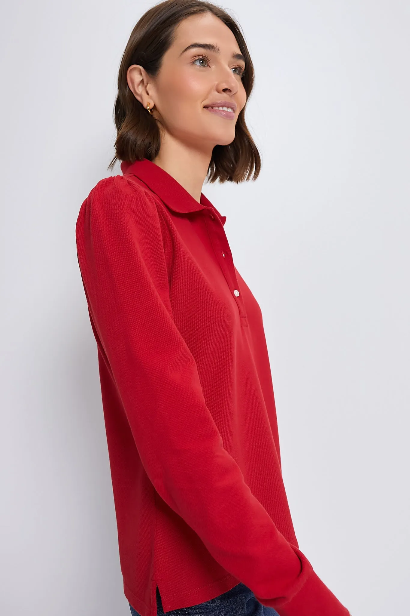 Red Long Sleeve Pique Puff Sleeve Peggy Polo sold by Tuckernuck product image thumbnail 3