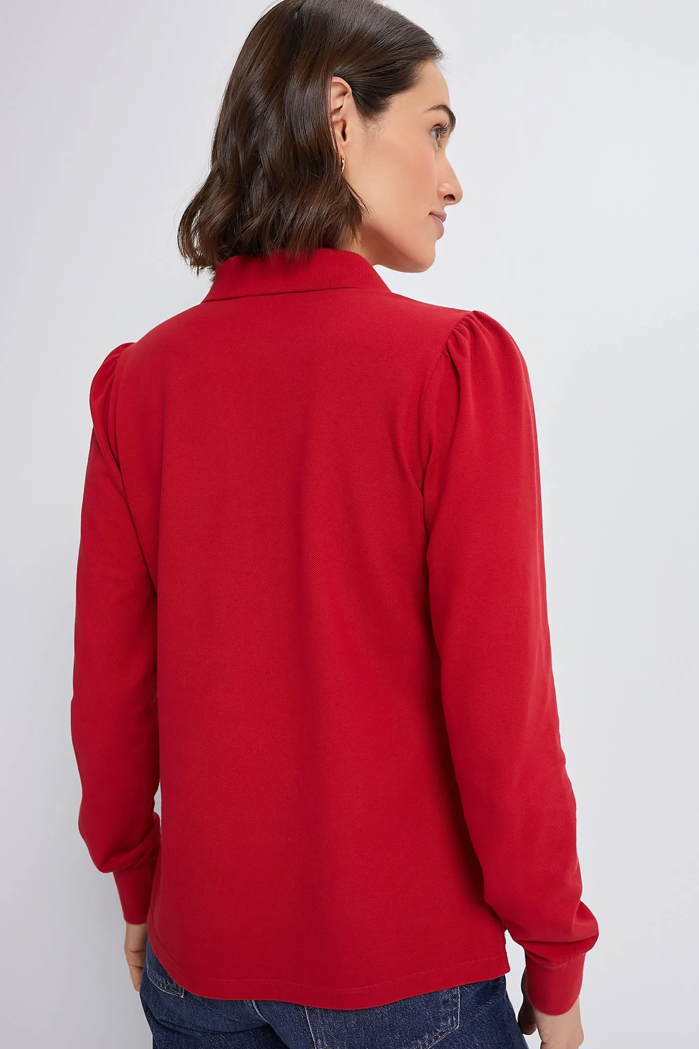 Red Long Sleeve Pique Puff Sleeve Peggy Polo sold by Tuckernuck product image thumbnail 4