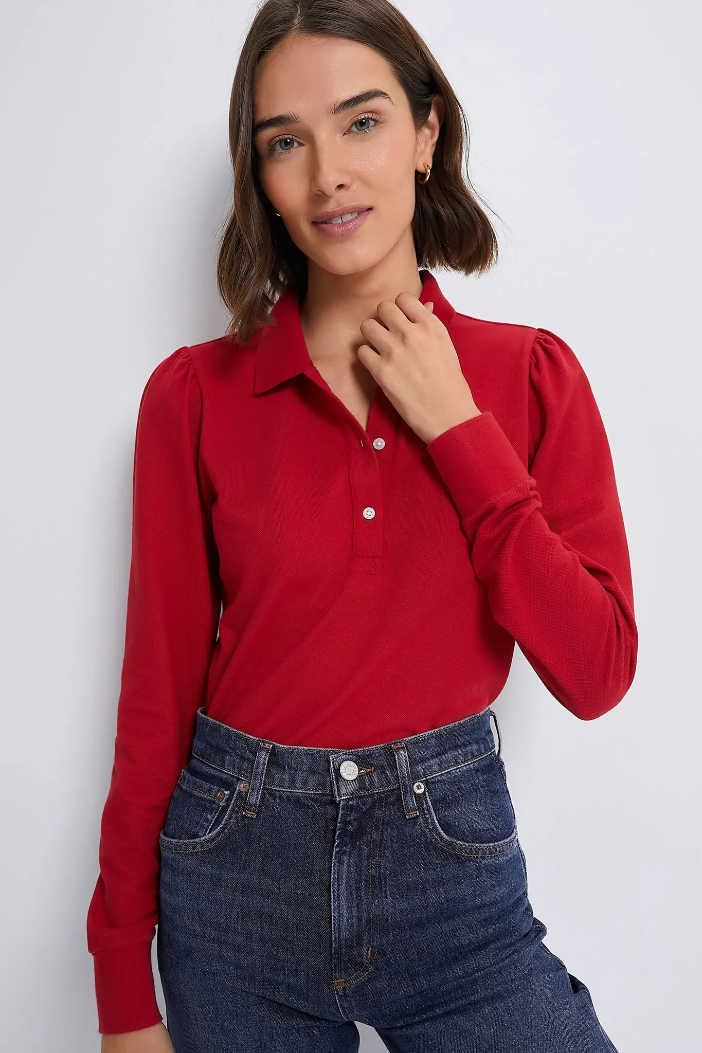 Red Long Sleeve Pique Puff Sleeve Peggy Polo sold by Tuckernuck product image thumbnail 2
