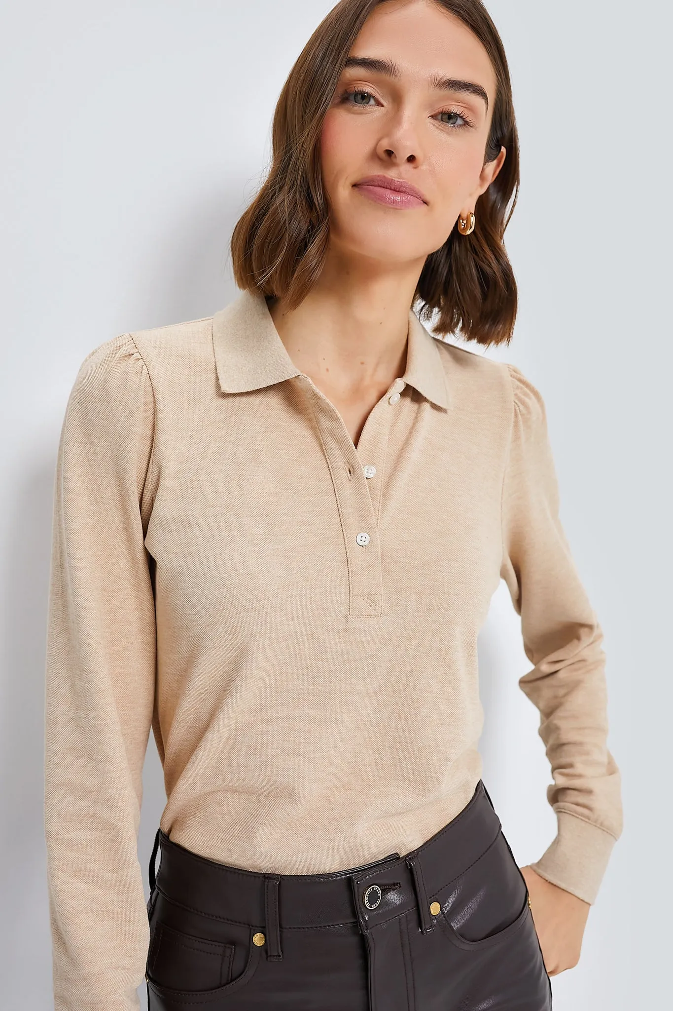 Sandstone Long Sleeve Pique Puff Sleeve Peggy Polo sold by Tuckernuck product image thumbnail 2
