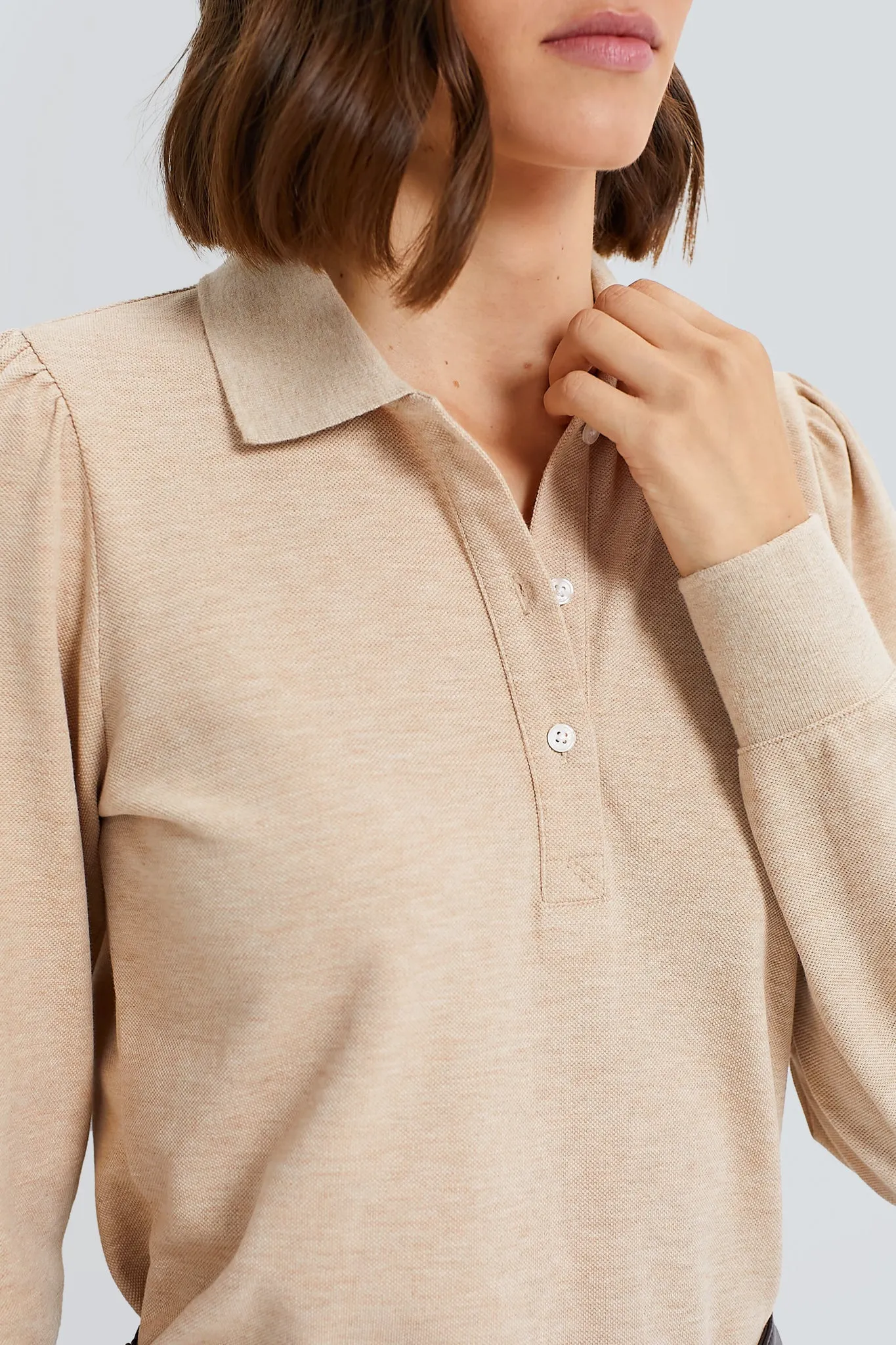 Sandstone Long Sleeve Pique Puff Sleeve Peggy Polo sold by Tuckernuck product image thumbnail 5