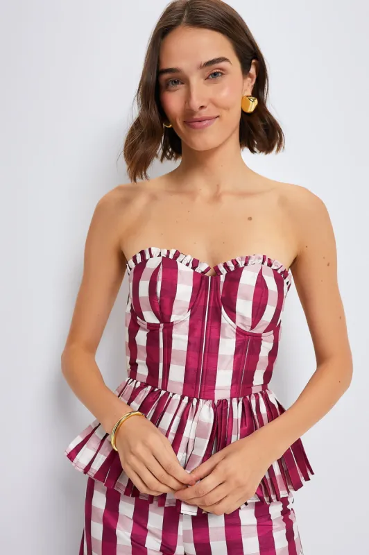 Wine Gingham Charlotte Bustier with Three Way Sleeve sold by Tuckernuck