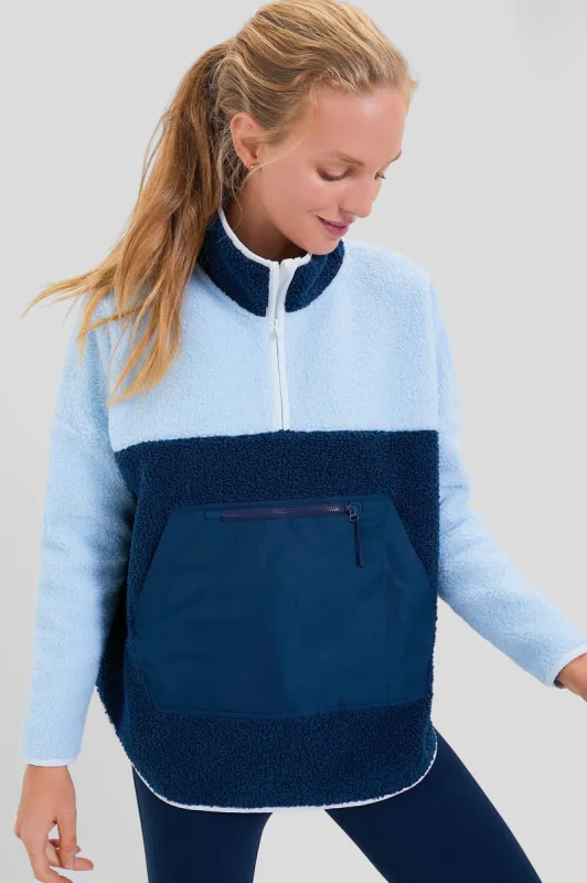 Light Blue and Navy Fleece Cady Quarter Zip sold by Tuckernuck