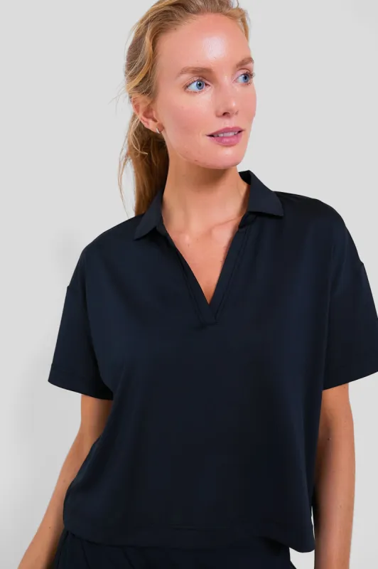 Black Cropped Caroline Polo sold by Tuckernuck