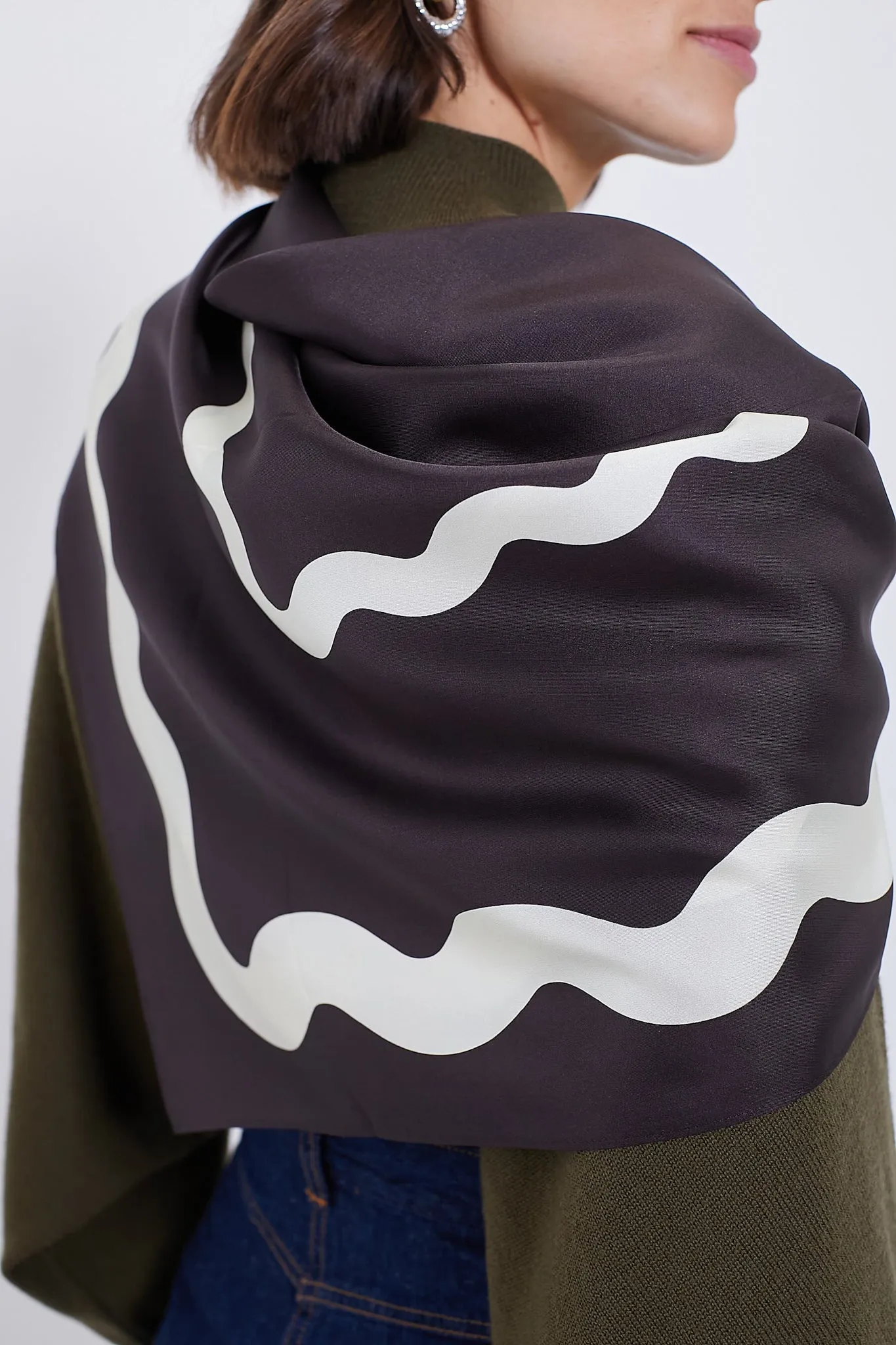 Espresso Wavy Border Medium Silk Scarf sold by Tuckernuck product image thumbnail 3