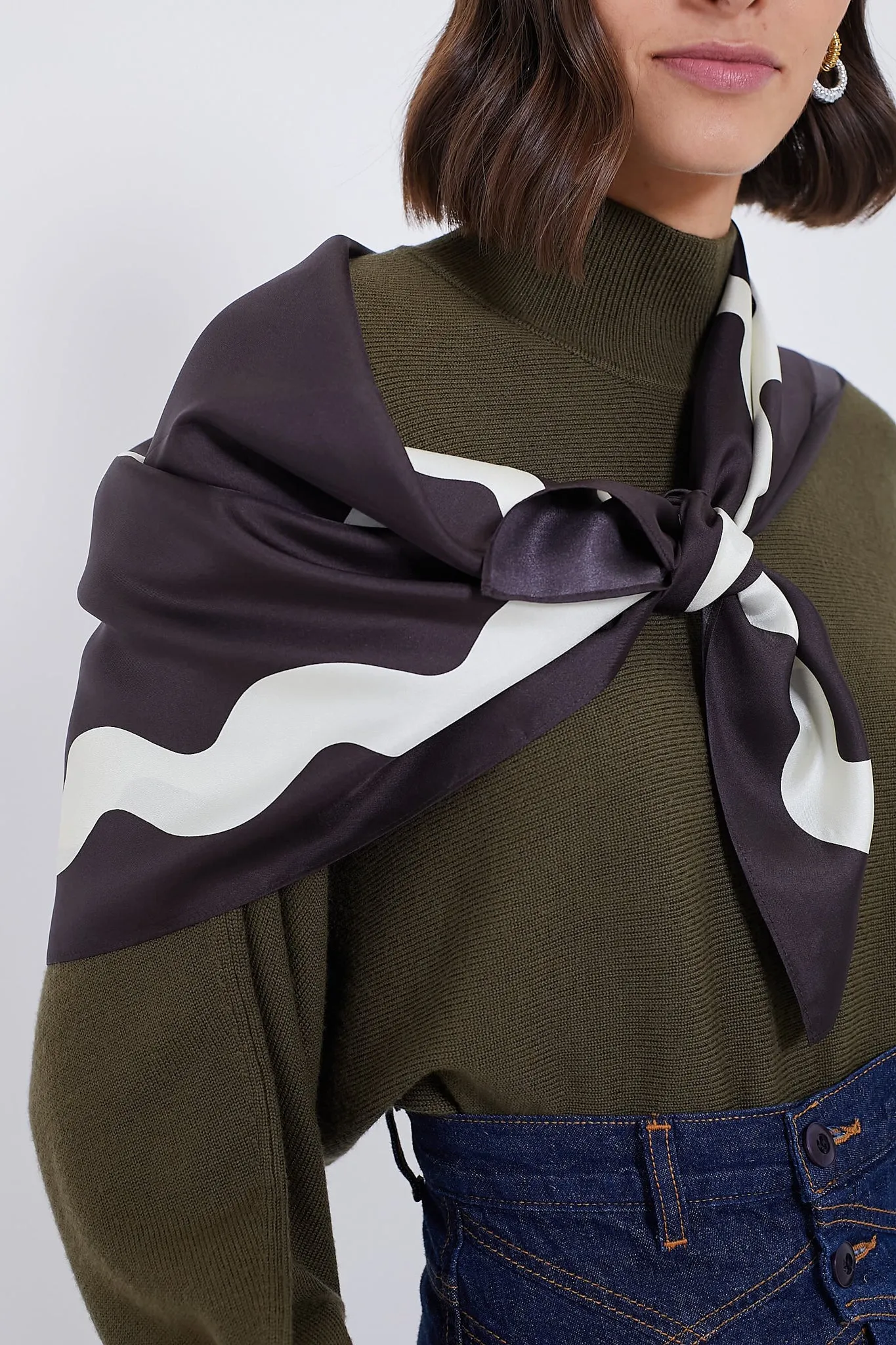 Espresso Wavy Border Medium Silk Scarf sold by Tuckernuck product image thumbnail 2