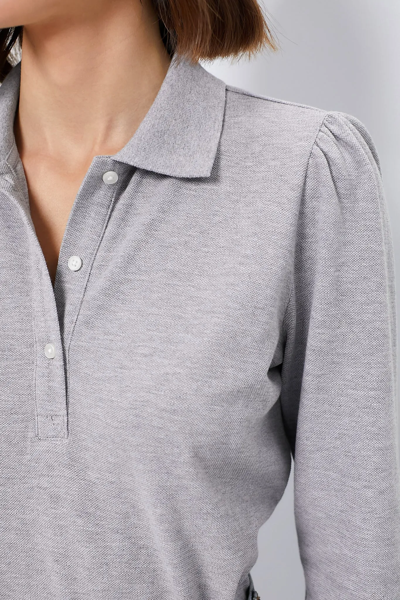 Gray Long Sleeve Pique Puff Sleeve Peggy Polo sold by Tuckernuck product image thumbnail 5